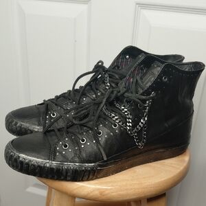 John Varvatos Black Studded High-Top Sneakers
